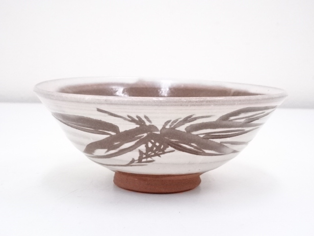 JAPANESE TEA CEREMONY / FLAT CHAWAN(TEA BOWL) / KYO WARE / BAMBOO GRASS